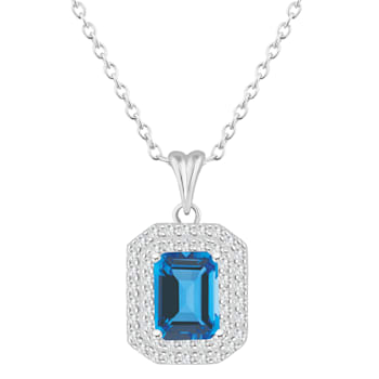 8x6mm Emerald Cut Swiss Blue Topaz And White Topaz Rhodium Over Sterling
Double Halo Pendant w/Chain
