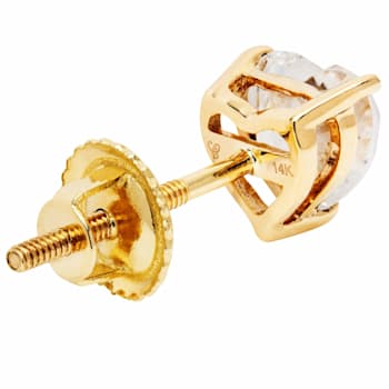 White Cubic Zirconia 14k Yellow Gold Heart Studs With Velvet Gift Box 1.50ctw