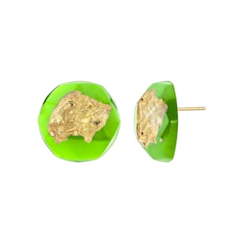 14K Yellow Gold Over Sterling Silver Gold Leaf Button Stud Acrylic
Earrings in Neon Green