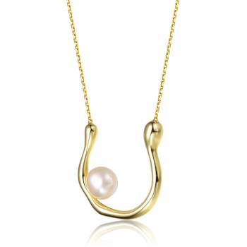 Pear Shape Freshwater Pearl U Necklace In 14K Gold Over Sterling Silver
