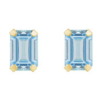 6x4mm Emerald Cut Aquamarine 10k Yellow Gold Stud Earrings