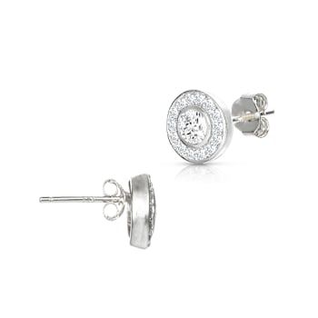 CZ Halo Stud Earrings In Sterling Silver
