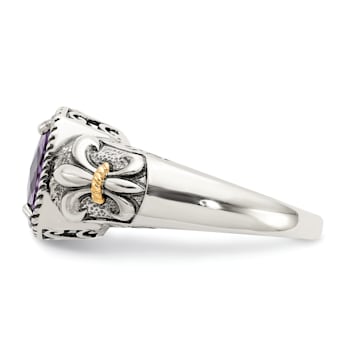 Amethyst Sterling Silver and 14k Gold Accent Antiqued Ring 1.00ct
