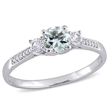 Aquamarine, Created White Sapphire and Diamond 10K White Gold Engagement
Ring 1.04ctw
