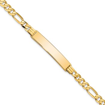 14k Yellow Gold Flat Figaro Link ID Bracelet