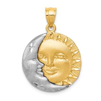 14k Two-tone Gold Diamond-Cut Brushed Sun and Moon Charm