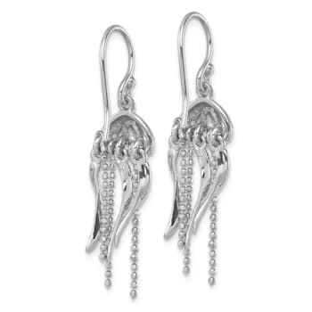 Rhodium Over Sterling Silver Polished Moveable Jellyfish Dangle Earrings