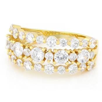 Triple-Row CZ Band Ring In 18K Gold Over Sterling Silver