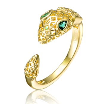 Green Color Cubic Zirconia, 14k Yellow Gold Plated over Brass Modern
Serpent Ring