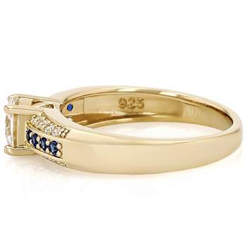 Diamond Simulant, Lab Blue Sapphire And White Zircon Ring In 18K Gold
Over Sterling Silver 1.50ctw