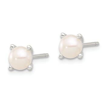 Sterling Silver With E-Coating 5mm Freshwater Cultured Pearl Post Earrings