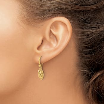 14K Yellow Gold Polished Diamond-cut Shepherd Hook Dangle Earrings