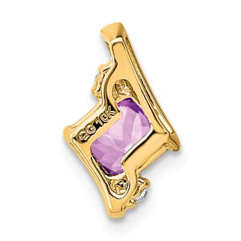 10k Yellow Gold 0.52 ctw Cushion Amethyst and Diamond Chain Slide Pendant