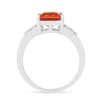 Peach Orange Lab Created Padparadscha Sapphire Rhodium Over Sterling
Silver with Moissanite Ring