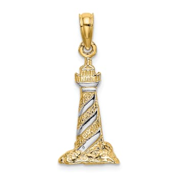 14k Two-tone Gold 3D and Textured Lighthouse Charm