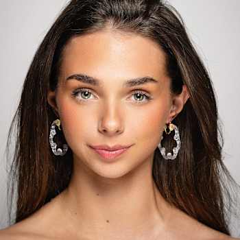 14K Yellow Gold Over Sterling Silver Flower Bamboo Acrylic Hoop Earrings