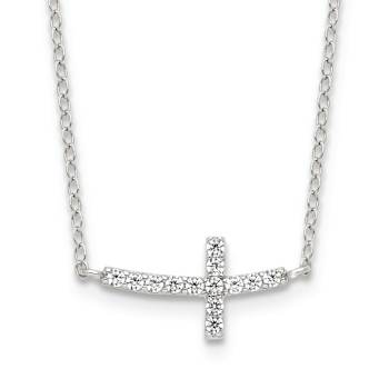 Rhodium Over Sterling Silver Cubic Zirconia Sideways Cross with 2-inch
Extension Necklace