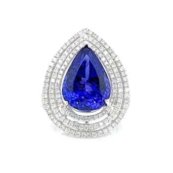 15.00 Ctw Tanzanite and 2.00 Ctw White Diamond Ring in 18K WG