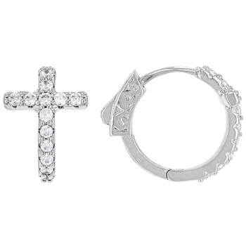 CZ Cross Huggie And Stud Earring Set In Gold-Tone Brass