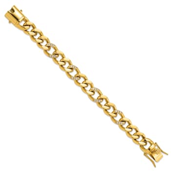 White Cubic Zirconia Stainless Steel Polished Yellow IP Plated Men's Bracelet