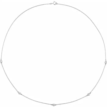 Rhodium Over Sterling Silver 0.25ctw Diamond 5-Station Necklace, 18 Inches