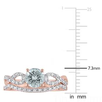Aquamarine and Diamond 10K Rose Gold Ring 0.84ctw