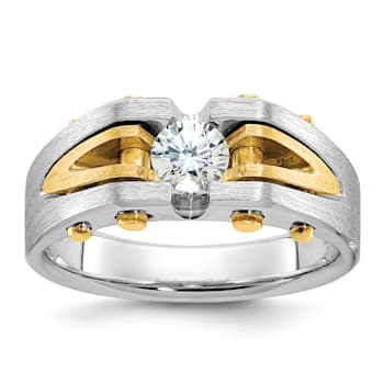 10K Two-tone Yellow and White Gold Men's Polished and Satin Diamond Ring 0.50ct