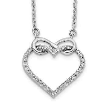 Rhodium Over 14K White Gold Lab Grown Diamond Heart Infinity 18 Inch Necklace