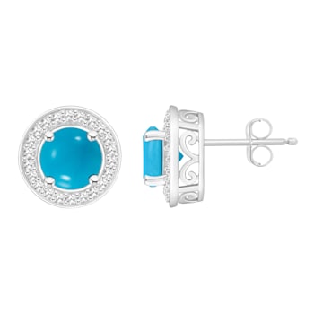 6mm Round Turquoise 1/5 ctw Diamond Rhodium Over Sterling Silver Halo
Stud Earrings