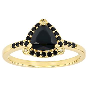 Black Spinel And White Diamond Band Ring In 18K Gold Over Sterling
Silver 1.74ctw