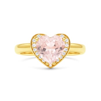 Rose Quartz and White Topaz 14K Yellow Gold Over Sterling Silver Ring