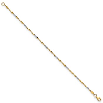 14k Yellow Gold and 14k White Gold Diamond-Cut Wavy and Beaded Bracelet