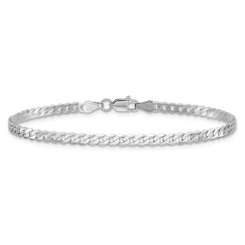 Rhodium Over 14k White Gold 2.9mm Flat Beveled Curb Link Bracelet