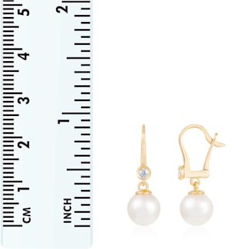 7-8mm Akoya Pearl with Diamond Accent 14K Yellow Gold Leverback
Earrings, 0.10ctw