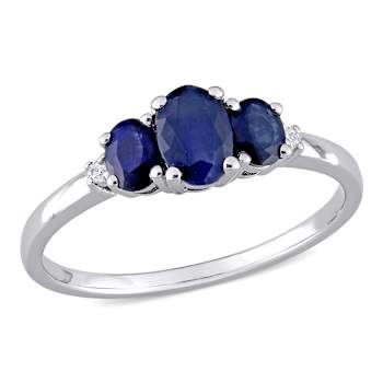 Blue Sapphire and Diamond 10K White Gold Ring 1.02ctw