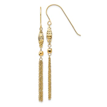 14k Yellow Gold Diamond-Cut Bead and Chain Dangle Earrings