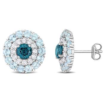 4.33ctw London Blue, Sky Blue and White Topaz Stud Earrings in Sterling Silver