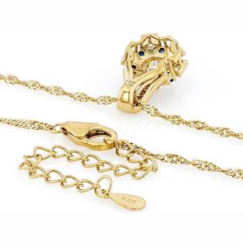 Diamond Simulant, Lab Blue Sapphire And White Zircon Pendant Necklace In
18K Gold Over Sterling Silver 1.54ctw