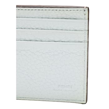 Fendi FF Logo Plaque Light Gray Pebbled Calf Leather Bifold Wallet