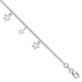 Sterling Silver Polished and Textured Stars Children's Bracelet