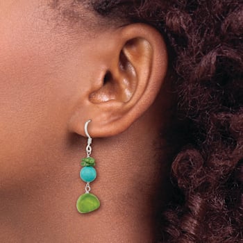 Sterling Silver Jadeite, Green Coral, Blue Dyed Howlite Dangle Earrings