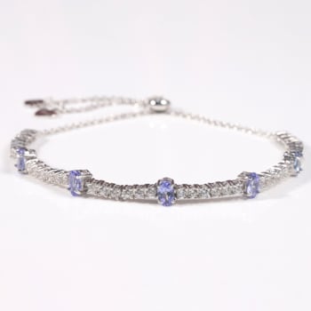 Rhodium Over Sterling Silver Oval Tanzanite and White Zircon Bolo
Bracelet 1.1ctw