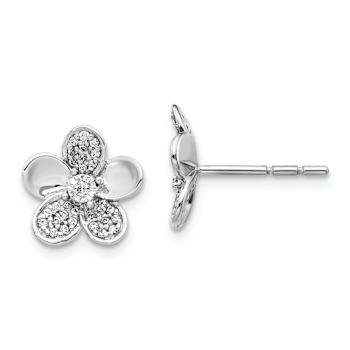 Rhodium Over 14k White Gold 10mm Diamond Flower Stud Earrings