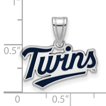 Rhodium Over Sterling Silver MLB Minnesota Twins LogoArt Enameled Pendant