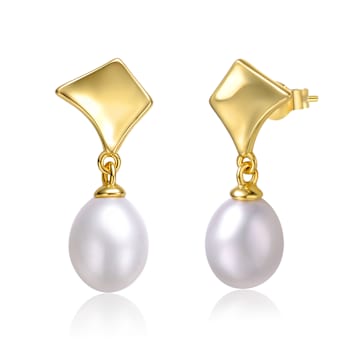 Pear Shape Freshwater Pearl Geometric Drop Earrings In 14K Gold Over
Sterling Silver