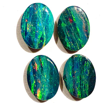 Opal on Ironstone 7x5mm Oval Doublet Set of 4 1.96ctw