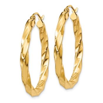 14k Yellow Gold Polished 1 3/16" Twisted Hoop Earrings