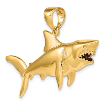 14k Yellow Gold 3D Polished Shark Pendant