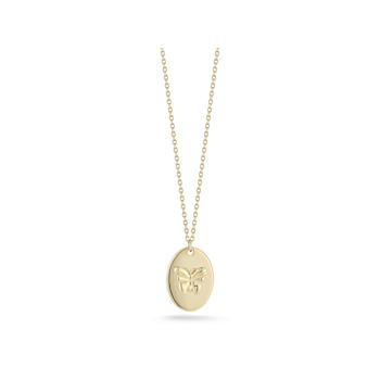 Bellissima Gold 14K Yellow Gold Butterfly Oval Disc Pendant Necklace