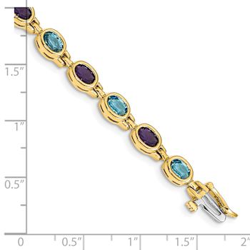 14k Yellow Gold and 14k White Gold Oval Gemstone Amethyst and Blue Topaz Bracelet